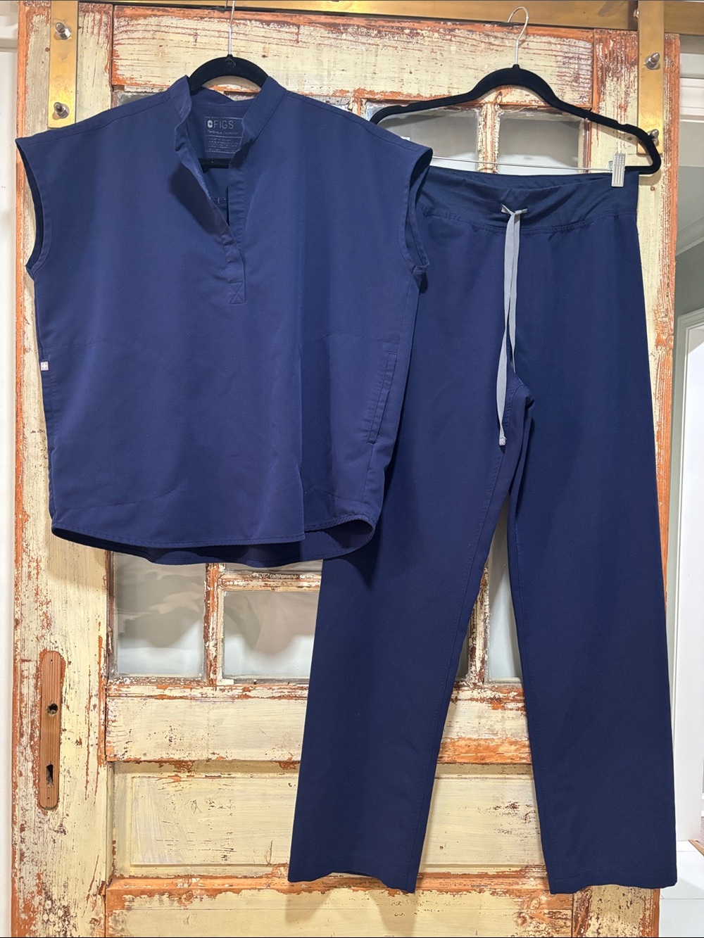 Navy Women's Drawstring Jogger Pants and top by Figs